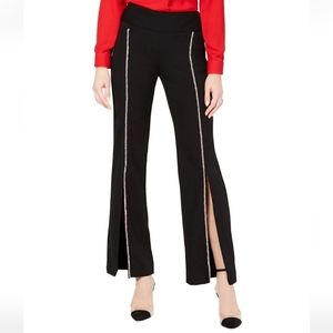 INC Glam Deep Black Wide Leg Embellished Slit Pants WOMEN'S